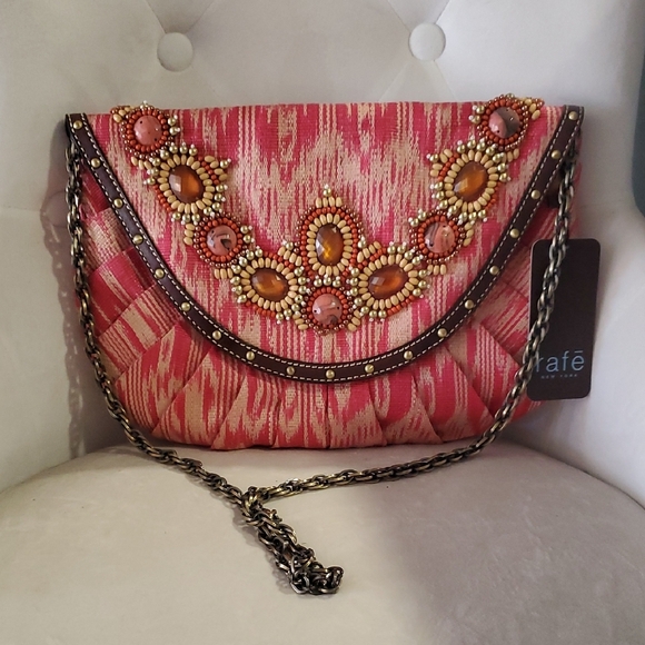 Rafe Osfa Pink and Brown Beaded Shoulder Barbiecore Bag - Picture 2 of 13